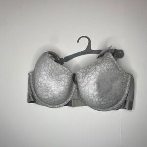 Cacique Cotton Collection Lightly Lined T-Shirt‎ Bra 44D Light Grey Lace
